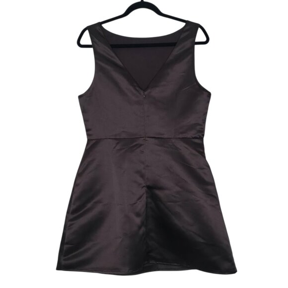 Reformation Zenni Mole‎ Brown Satin Mini Dress Jewel Neck A-Line Size 10 - Picture 7 of 11